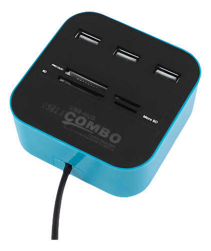 Azul Luz Led Todo-en-1 Memoria Card Reader 3 Puertos Usb 2.0