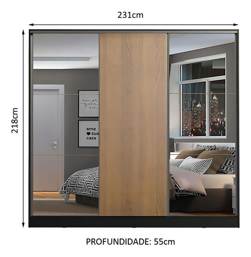 Guarda Ropa Closet Madesa Royale 3 Puertas 2 Espejo Color Negro/Marrón