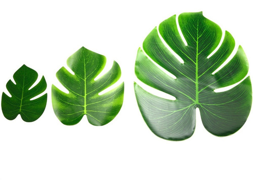 Imagen 1 de 3 de Hoja Artificial Monstera Dinos Selva Tropical Cumpleaños X12