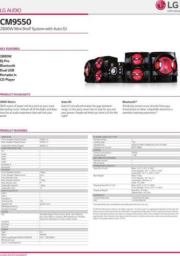Sistema De Audio Lg Xboom Cm9550 2800 Watts. Nuevo.