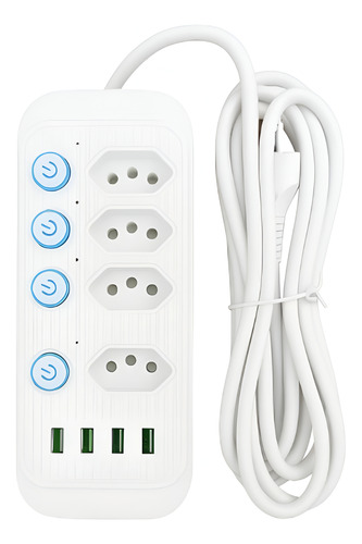 Extensão Filtro De Linha 4 Tomadas + 4 Usb Com 2m 110/220v Branco