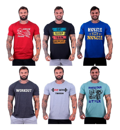 Kit 6 Camisetas Moda Masculina Camisas Manga T-shirt Treino 