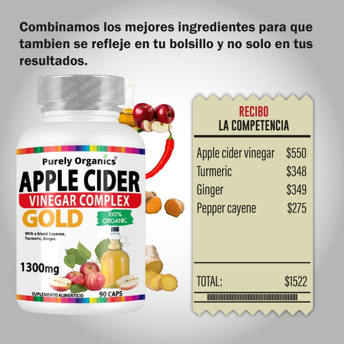 Combo 2 Vinagre De Manzana Gold 100% Organico 90 Capsulas Sabor Sin sabor