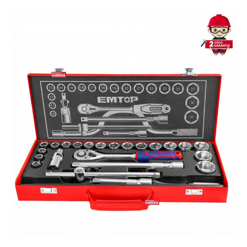 Herramienta Emtop Juego De 24 Dados Llaves Mecanicas 1/2''