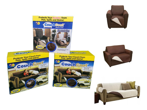 Cubre Sofa Couch Coat Set 3 Piezas Reversible