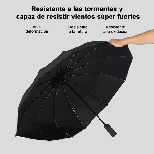 Banna Negro Paraguas Plegable Automático, Antiviento, Luz Led, Abrir Y Cerrar Automático, Robusto Ligero Resistente, , Adultos, Hombres Y Mujeres, Grande Con 12 Varillas