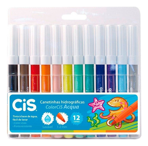 Canetinha 12 Cores Cis Acqua Color Vibrantes 1-2mm