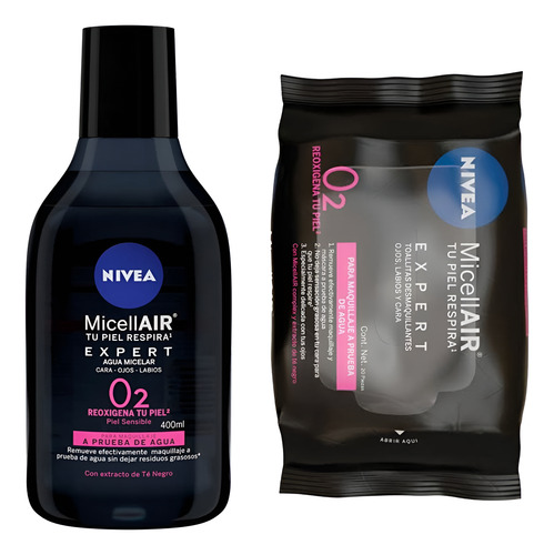 Nivea O2 Agua Micelar Piel Sensible 200ml+toallas Humedas