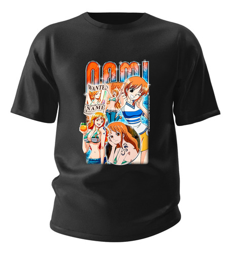 Camisa Basica Camiseta Nami Wanted One Piece Laranja Moça 