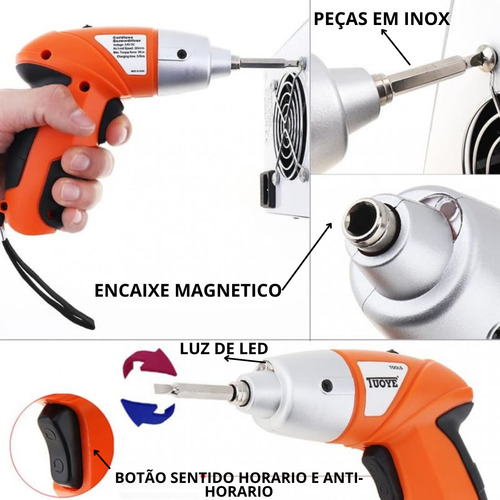 Mini Parafusadeira Para Pc Computador De Impacto Pequena 4v Laranja 50 Hz/ 60 Hz