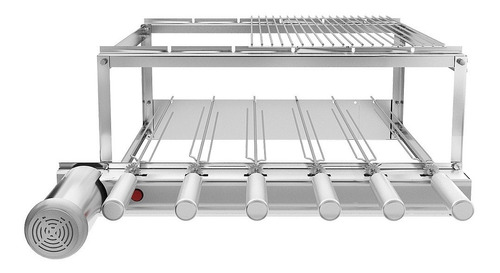 Churrasqueira Inox Kit Giratório Grill 6 Espetos C/ Grelha