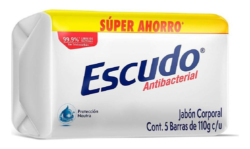 Jabón En Barra Escudo Antibacterial Blanco 5 Pz De 110 Gr