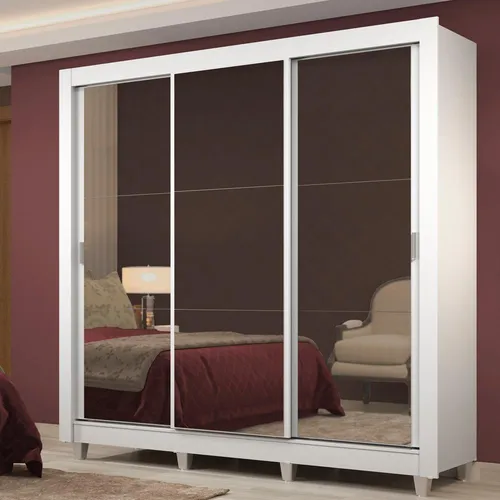 comprar Guarda Roupa Madesa Lyon Plus 3 Portas Espelho 4 Gavetas Pés Cor Branco