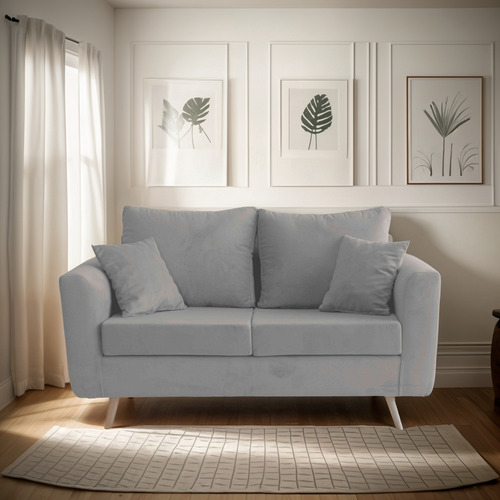 Sillon Sofa 2 Cuerpos Serbia Tela Pana Gris Claro Liso