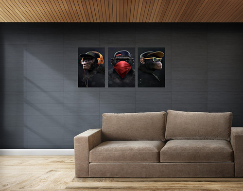 Quadro Decorativo Macacos Sábios Trio Quarto Sala Escritório