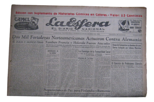 Periodico La Esfera Domingo 19 De Marzo De 1944 Original