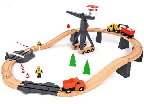 Juguete Para Niño Tren Mediano Tooky Toy Madera Color Marrón oscuro