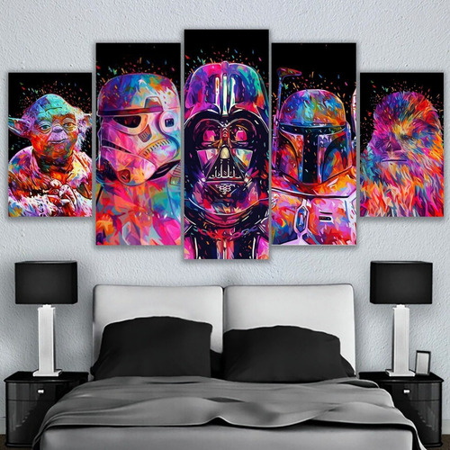 5 Cuadros Decorativos Star Wars Colorido Abstracto Cine Arte