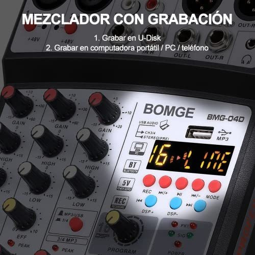 Bomge Mini Mezclador De Audio Bluetooth De 4 Canales Con Efe