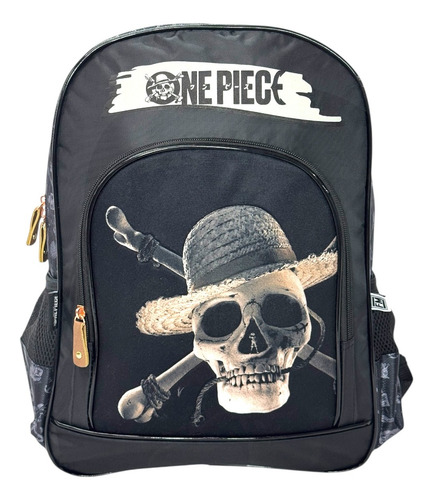 Mochila One Piece Original Fotorama Tamaño Primaria Negro Lisa