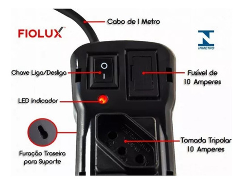 Filtro De Linha Protetor Bivolt 1metro 3tomadas Com Fusível