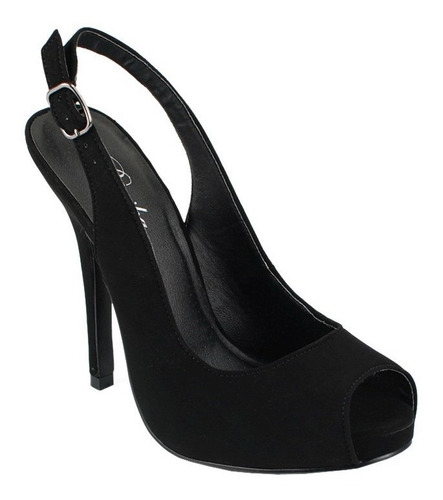 Zapatos Suede Negro Slingback Plataforma Imp. Usa