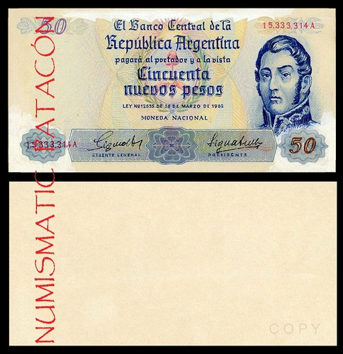 Billete Argentina Sin Emitir 5 Pesos 1962 N Facsimil Copia