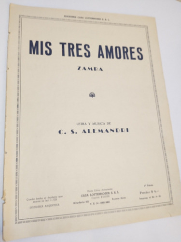 Partitura Mis Tres Amores De C.s.alemandri