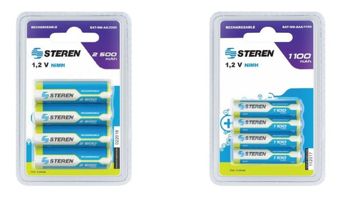 Kit 4 Bateria Aa Recargable Steren 2500mah + 4 Aaa 1100mah 