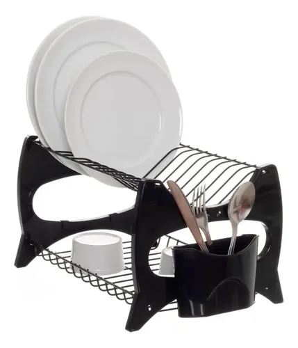 Escorredor de Louças Compacto 13 Pratos Porta Talher Preto Metalt...