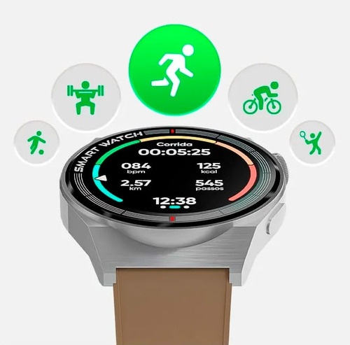 Relógio Smartwatch Touch 1,28 Ip67 Gt Classic Bege Goldentec