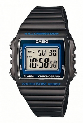 Reloj Casio Retro Vintage W-215h-8a Digital Gris Sumergible Color de la malla Negro Color del bisel gris con azul