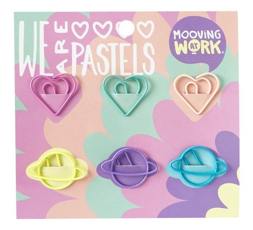 Clips Con Forma Pastel Metalicos Mooving At Work X 6 Unid