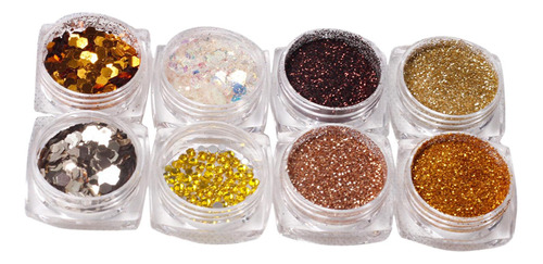 8x Nail Art Glitter Lentejuelas Rhinestones Mujeres Niñas