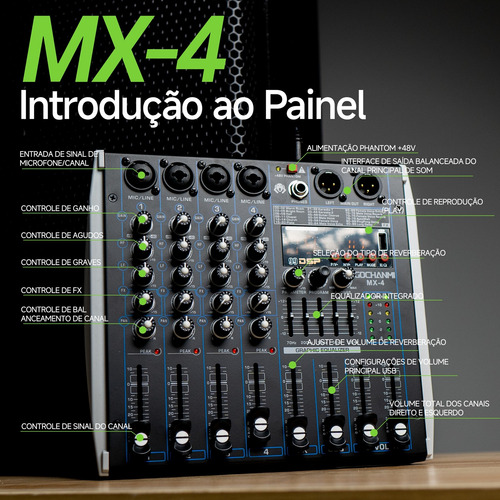Mesa De Som Gochanmi Am-mx4 Profissional Misturador 99 Dsp
