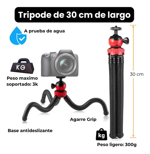 Tripode Gorila Flexible De 30 Cm Para Celular Y Camara De Fotografia Videos Flexible Con Soporte Selfie Para Telefono Gxtronics