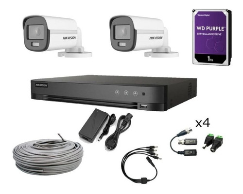 Kit Dvr Profesional 4ch+ 2 Colorvu Fhd+1tb+cable Hikvision 