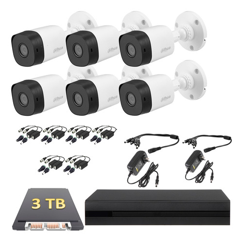 Kit Video Vigilancia 6 Cámaras Fhd 1080p Dahua 3tb Baluns Color Blanco