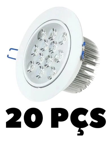 Kit 20 Spot Super Led Redondo 12w Embutir Branco_quente/frio