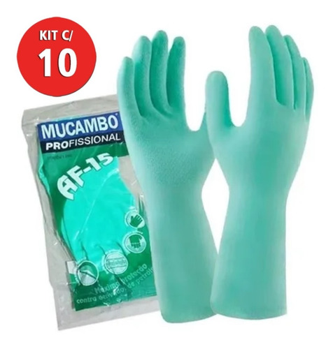 Kit C/ 10 Pares Luva Nitrílica Flocada Af15 31cm T7 Mucambo