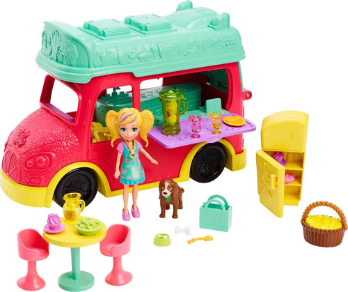 Set Polly Pocket Muñeca, Cachorro Y Camión Transformable