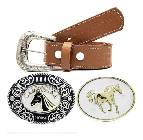 Kit Presente Cinto Country Cowboy Masculino Fivelas Rodeo 