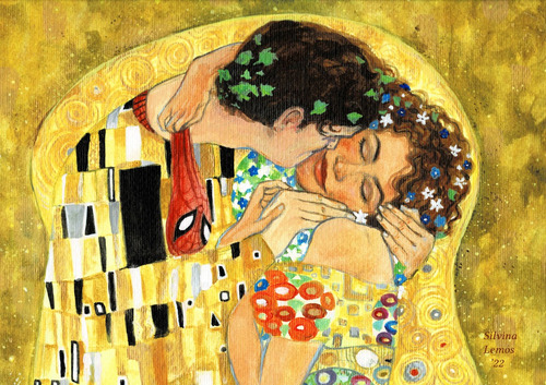Cuadro Original Arte El Beso Hombre Araña Spiderman Klimt