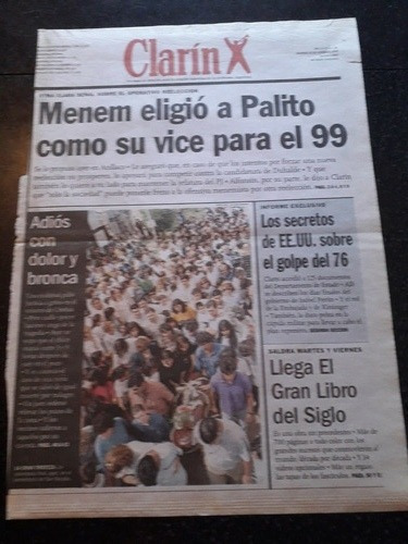 Tapa Diario Clarín 22 3 1998 Palito Ortega San Nicolas 