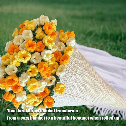 Diy Crochet Flowers Rose Bouquet Blanket Handmade Soft And