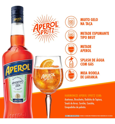 Kit Presente Aperol Spritz 750ml Caixa Madeira Taça Laranja