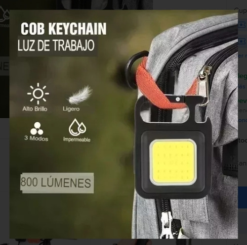 Linterna Led Cob Llavero Gancho Portátil Recargable Potente