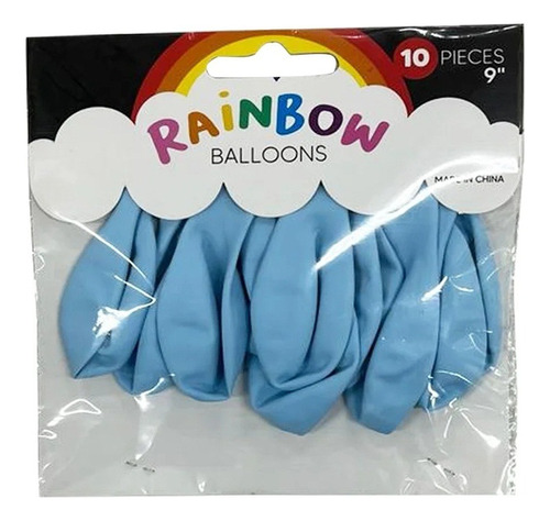 Globo De Latex 9  Rainbow X 10 Un - Celeste Pastel