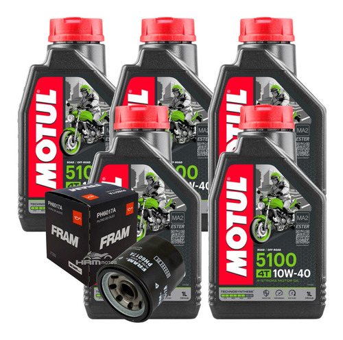 Kit 5 Óleo Motor 4t Motul 5100 +filtro Óleo Ph6017a Kawasaki