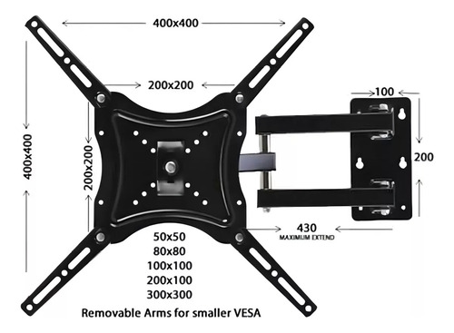 Suporte Tv Articulado Parede Para Tv De 14 Até 55 Até 50kg